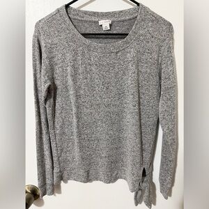 J. Crew Gray Marled Knit Tie Hem Top XS | Cozy Minimalist Side Tie Sweater